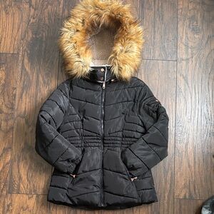 Black Puffer Jacket with Cream Sherpa Lining